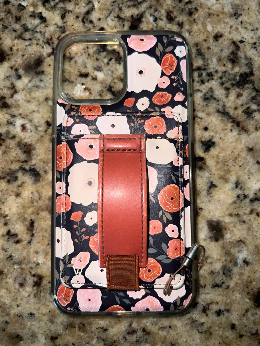 Floral iPhone Case with Coral Strap and Magnetic Card Pocket   Walli Case